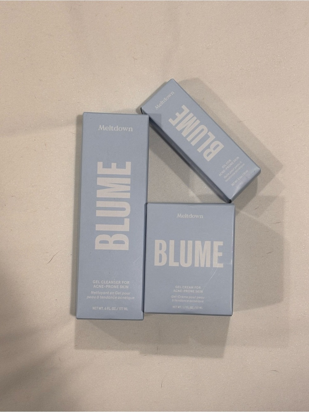 Blume Meltdown Acne Skincare Set Cleanser Moisturizer Oil New 3 Pc